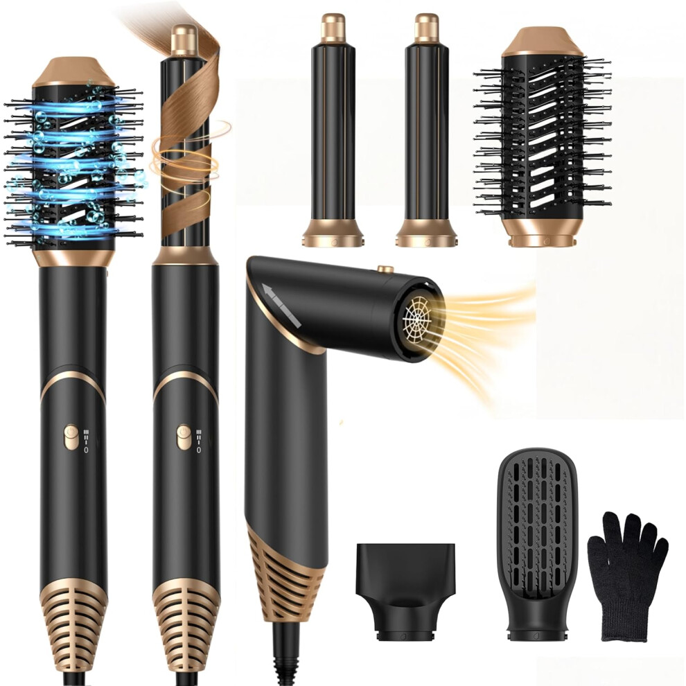 Black (Black) 5 In 1 Air Styler Hair Dryer Brush With Rotatable Blow Dryer [60,000 Rpm] Air Curlers Volumizer Straightening Brush Hairdryer
