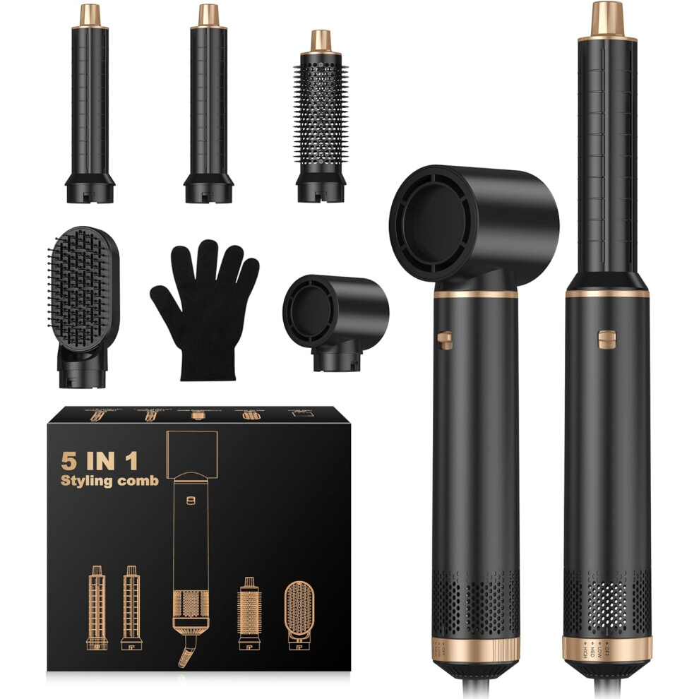 Black (Black) Airbrush Hair Styler, Air Brush 5 In 1 With Curl Straighten, Volumise, Smooth And Drying For Styling, Airbrush 5 In 1 Hot Air