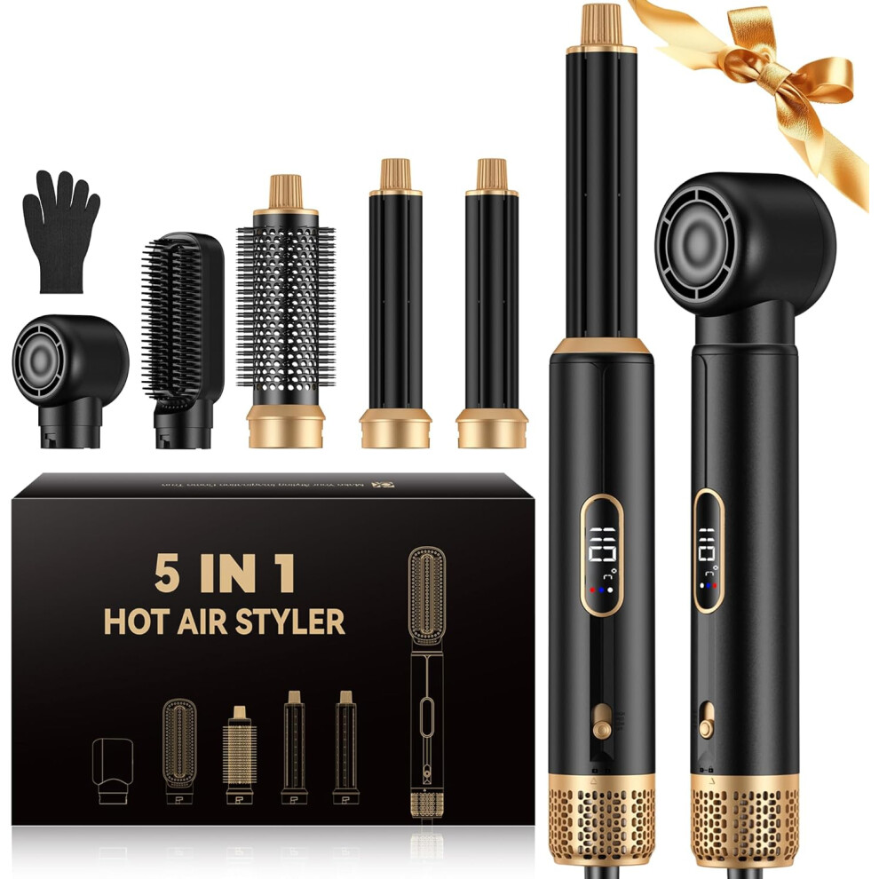 (Blackgold) Hair Dryer Air Styler Set, Hair Styler 5 in 1, Hair Dryer 5 in 1 Set Brush with Curl, Straighten, Volumise, Smooth and Hairdryer