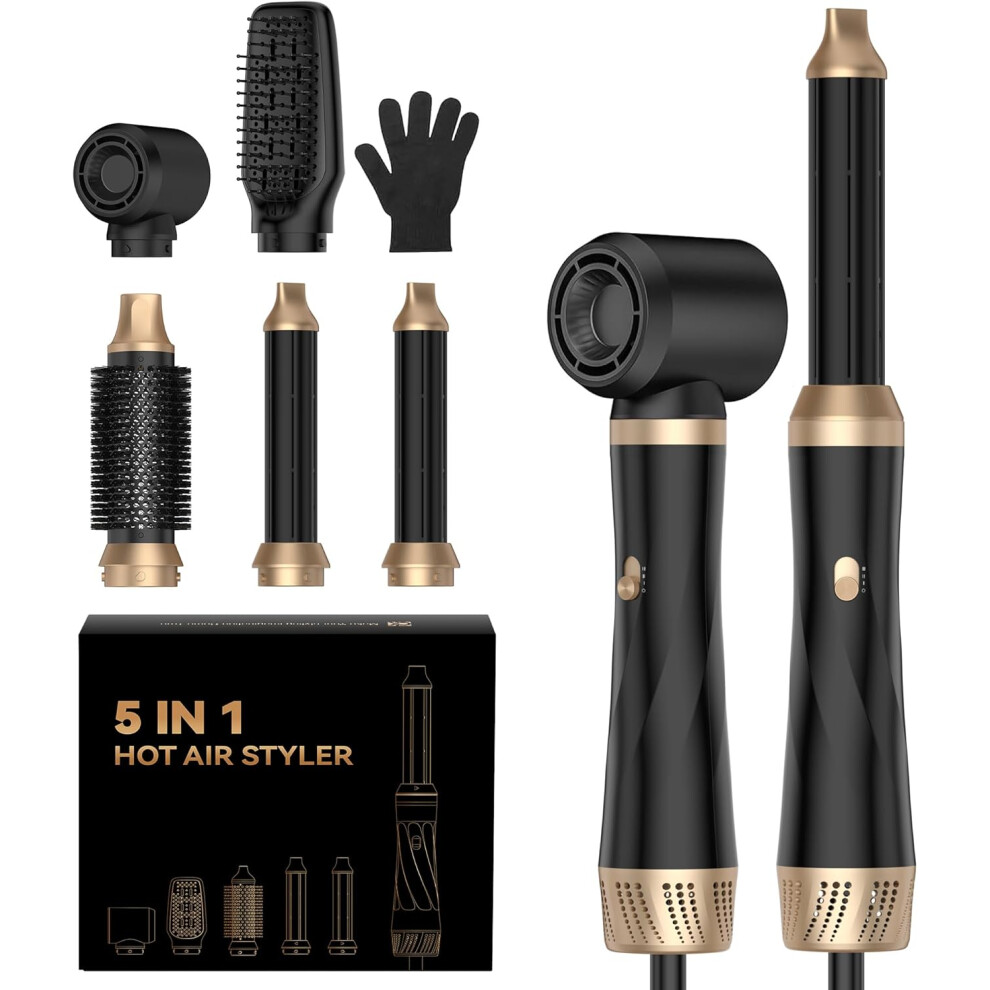 Black (Black) Hair Dryer Air Styler Set, Hair Styler 5 In 1, Hair Dryer 5 In 1 Set Brush With Curl, Straighten, Volumise, Smooth And Hairdryer