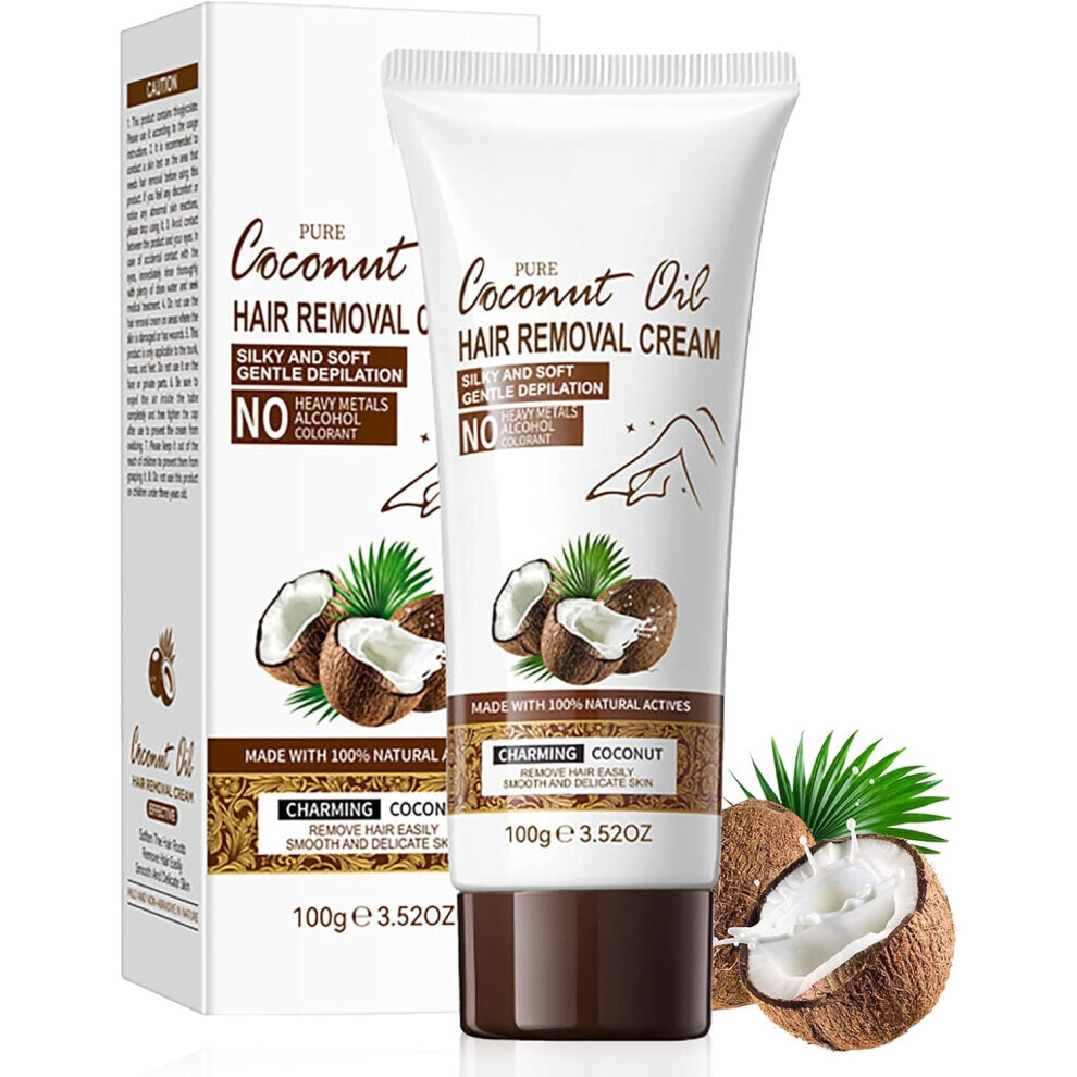 Coconut Oil Hair Removal Cream for Women;Men, Gentle;Fast Acting Depilatory Cream for Legs, Arms,Underarms;Bikini Area, Nourishing Hair Remover Cream