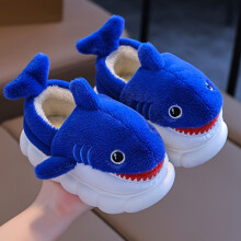 (Royal Blue, 12-12.5 Little Kid) Cute Cartoon Shark Plush Slippers 1 Pair | Comfortable Non-Slip Home Shoes for Boys And Girls, Autumn