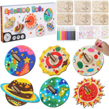 12 Pack Wooden Tops Set, Kids Craft Painting Toys, DIY Wood Spinning Tops for Boys and Girls Ages 5-9, Birthday Craft Kit