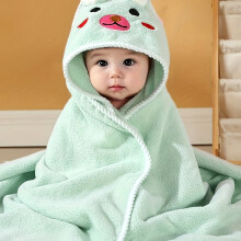 (Lace Green) 1pc Baby Animal Ear Bathrobe, Plain Cartoon Pattern, Strong Absorbency, Baby Bath Towel, hooded design