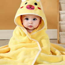 (Lace Yellow) 1pc Baby Animal Ear Bathrobe, Plain Cartoon Pattern, Strong Absorbency, Baby Bath Towel, hooded design