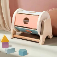 Toba Rotativa Wooden Rotating Drum Montessori Toys 5 Shapes Multicolor Educational Learning Toy for Toddlers Kids