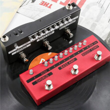 Pédale Multi-Effets pour Basse avec Chorus, Ampli Basse et Compression Réglable. Pédale D'Effet pour Guitare Basse, Rouge.