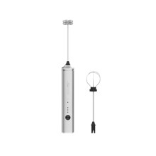 MHW-3BOMBER Mousseur à Lait Électrique à Double Tête, Appareil Portable Rechargeable, Mixeur à Café, Latte et Cappuccino, Argent