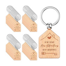 40 PCS Keychain Bulk, Wood Keychains for Homeowner, Small House Shaped Engraved Key Tags Move in Gifts