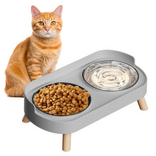 Erhöhter Katzennapf, Erhöhtes Futter- und Wassernapf-Set für Wohnungskatzen, Spritzwassergeschützt für Katzen und Welpen