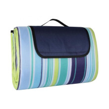 200 x 200 cm Large Picnic Blanket Waterproof Backing Anti Sand, Beach Blanket 3 Layers with Carry Handle, Outdoor Picnic Mat (Blue Vertical Stripes)