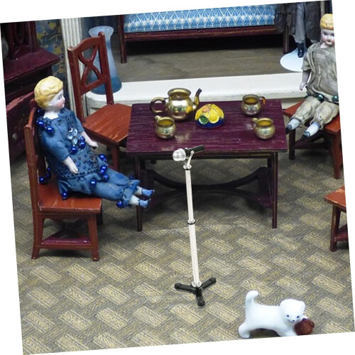 1 set di supporto per microfono in miniatura, mini microfoni, accessori, ornamento realistico per microfono da casa per giocattoli 2