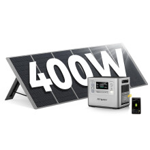 AFERIY 2400W Portable Power Station with 400W Solar Panel, 2048Wh P210 Silver Control Via App, LiFePO4 Battery Quick Charge in 1.5H
