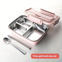 Stainless steel lunch box with three compartments