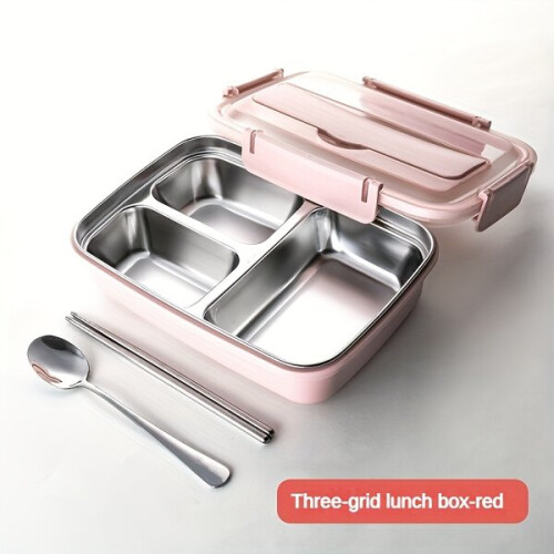 Stainless steel lunch box with three compartments