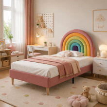 (90*190 cm) Upholstered Bed with Slatted Frame and Headboard