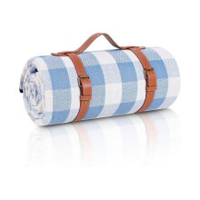 Picnic Blanket Extra Large, Waterproof and Foldable Beach Blanket, for Camping, Park, Beach, Grass, Indoors White and Blue Grids
