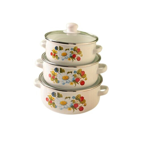 3-piece enamel pot set for the kitchen.