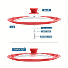 Universal red silicone glass lid for pots and pans