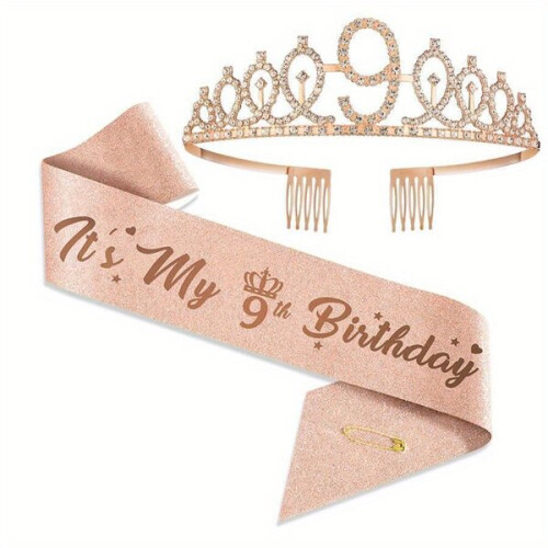 2pcs/Set, Rose Gold Birthday Sash and Crown