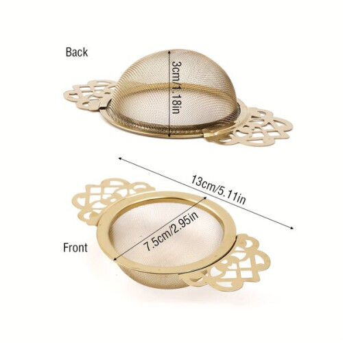 Verdicktes, goldfarbenes Teesieb mit doppeltem Halter
