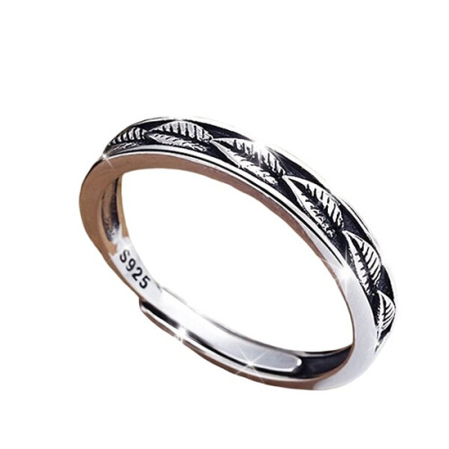 Silver retro leaf ring