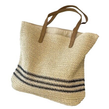 Gestreepte rieten strandtas
