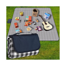 Picnic Blanket Waterproof Beach Rug 200200cm Picnic Mat Washable Lightweight with Handle Navy Blue Checkered