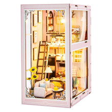 Zestaw DIY Book Nook Miniaturowy Domek dla Lalek z Oświetleniem LED Puzzle 3D Model Building Drewniana Półka na Książki Prezent Urodzinowy