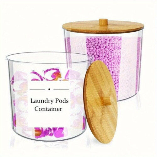 Laundry container with bamboo lid