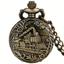 Bronzen zakhorloge met stoomlocomotief