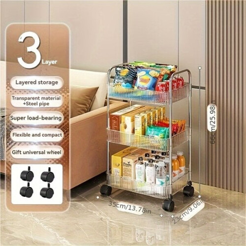 LDQ multi-layer acrylic mobile storage shelf with wheels.