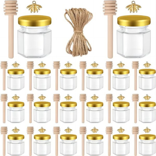 Hexagonal mini glass honey jars 1