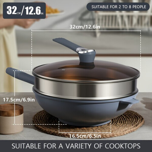 Wok aus Edelstahl mit Deckel 1