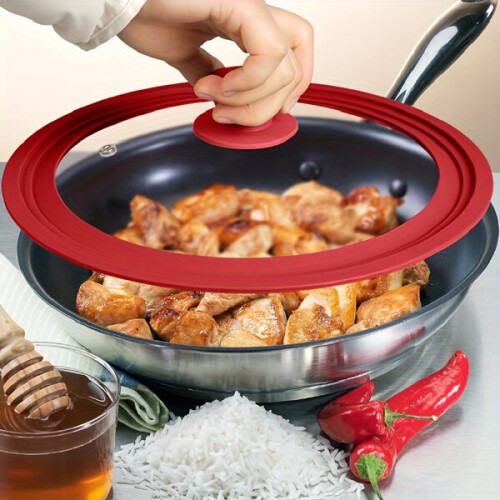 Universal red silicone glass lid for pots and pans 2