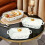 Elegant ceramic serving set with lids. 4