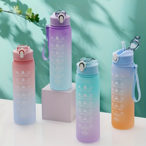 Motivational water bottle with straw 2
