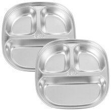 2pcs 304 Stainless Steel Divided Plates Tray for Kids Picnics