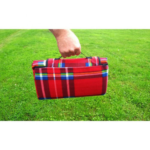 Aurahome Red Plaid Roll Up Picnic Blanket 2