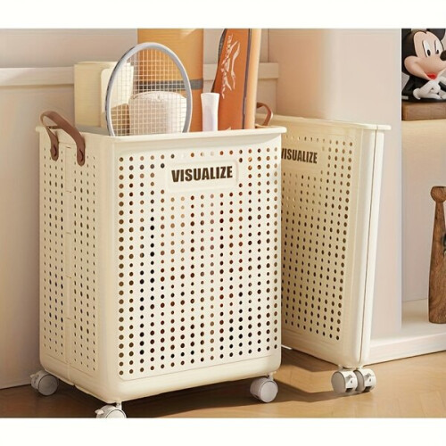 Panier à linge en plastique à roulettes 2