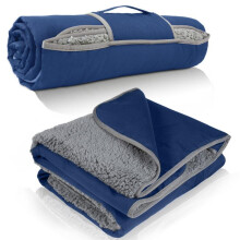 FlyingStar Waterproof Outdoor Blanket w/ Sherpa Lining, Windproof 3-Layer, Foldable for Camping, Picnic, Concerts, Pets – Red Plaid, Navy/Grey,