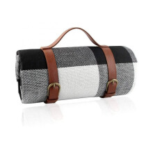 Picnic Mat, Soft And Waterproof, Black And White Large Grid,150x200cm