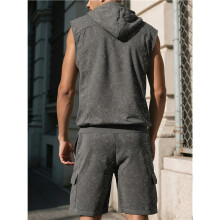 Herr Träningsdräkter 2-Delat Set Avslappnad Ärmlös Hoodie Tank Topp och Shorts Gym Svettdräkter Grå XL
