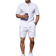 Completo Estivo da Uomo A Due Pezzi: Camicia A Maniche Corte con Bottoni e Pantaloncini con Tasche Bianco L