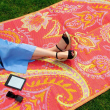 Talking Tables Reversible Waterproof Outdoor Rug, Plastic, Lightweight Mat with Paisley Print Pattern, for Garden, Decking, Bathroom, Utility, Picnic
