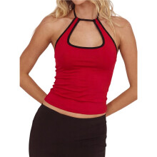 Canotte da Donna con Scollo All'Americana, Top Estivi Alla Moda Senza Schienale, Senza Maniche, Abbigliamento Y2k Rosso M
