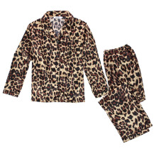 CTM Women's Leopard Print Satin Long Sleeve Pyjama Set