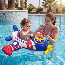 (blue) Inflatable Airplane Swim Ring with Steering Wheel for Kids, Thickened Water Seat Ring Pool Toy for Toddlers