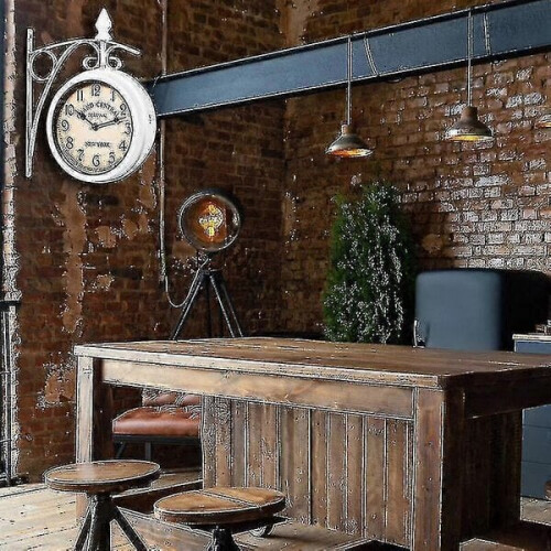 Double Sided Station Clock Black White Retro Wall Clock White 2