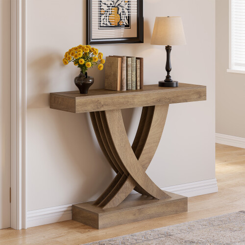 Tribesigns Tribesigns Console Table 110 cm, Rustic Brown Entryway Table with X-Frame, Narrow Hallway Table in MDF Wood